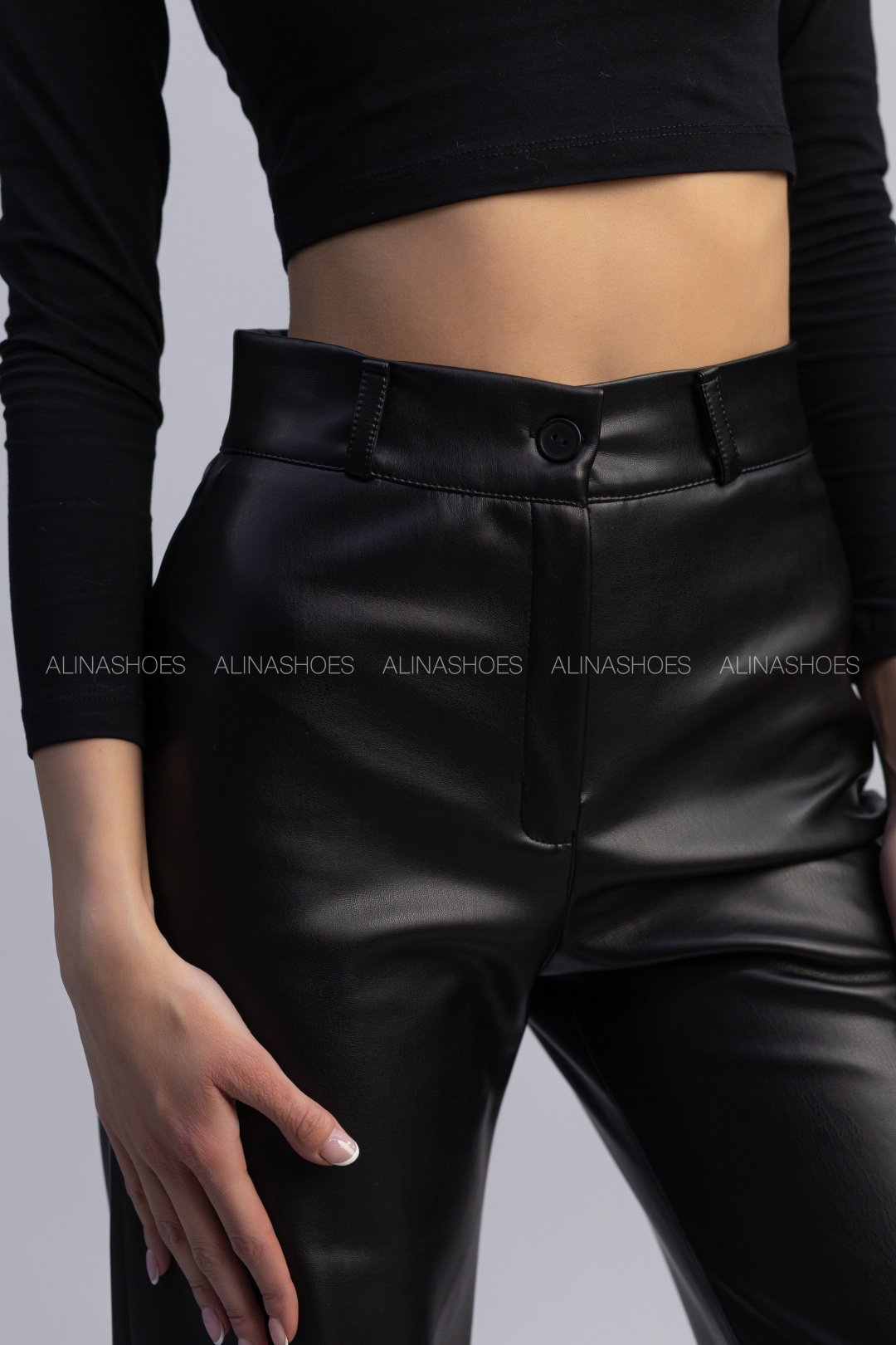 Кожаные брюки alinashoes черный купить,NaN