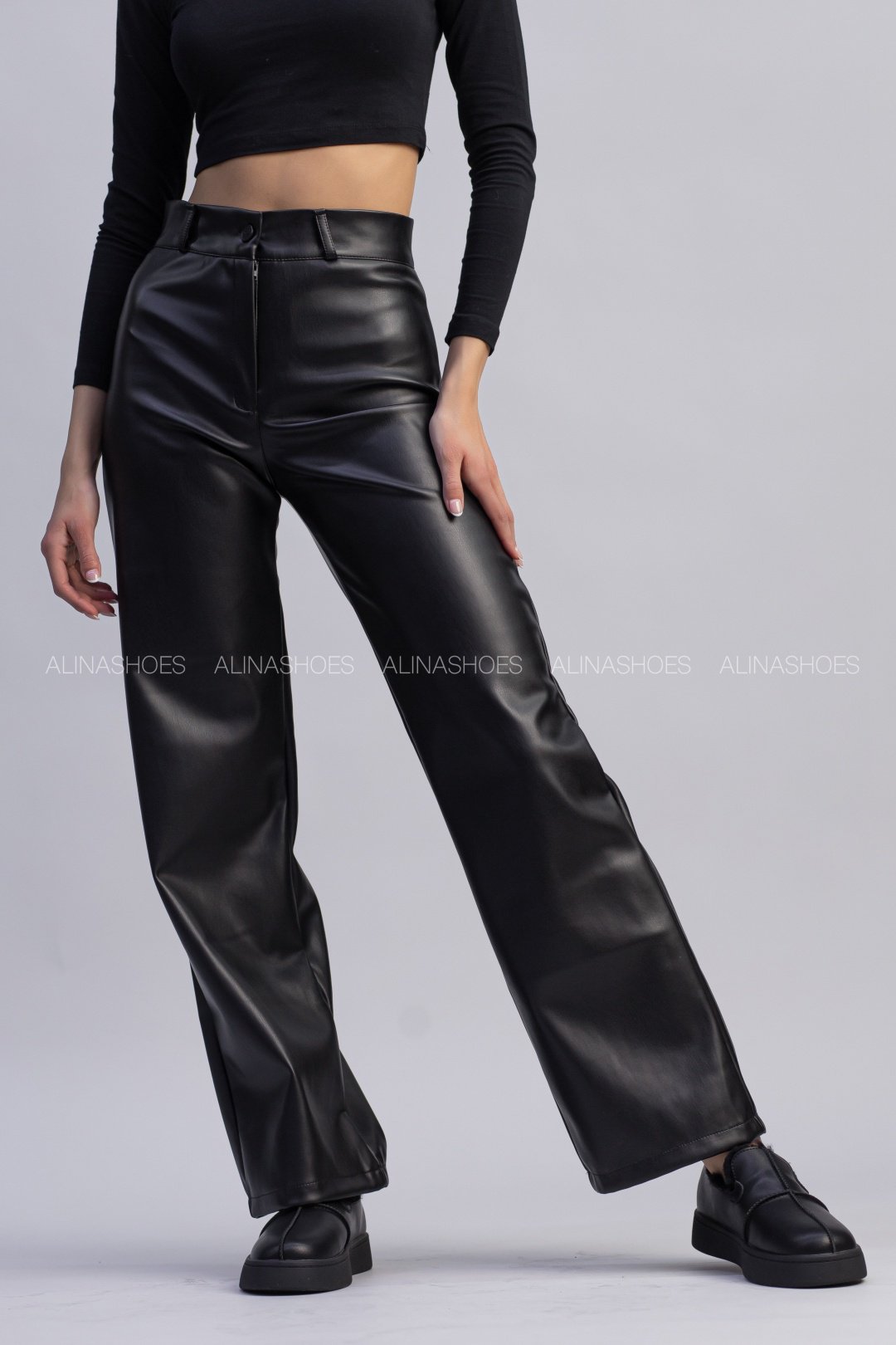 Кожаные брюки alinashoes черный купить,NaN