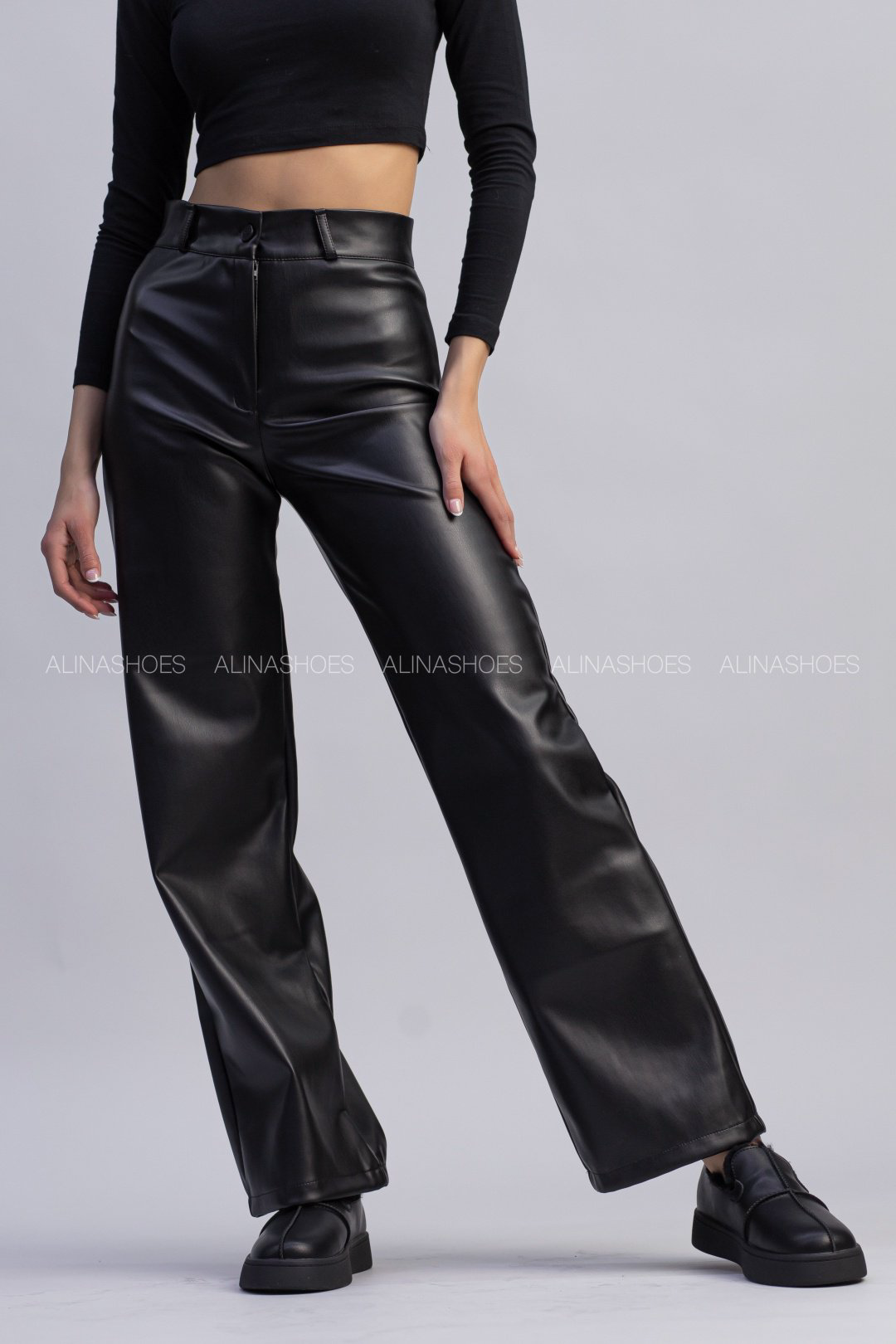 Кожаные брюки alinashoes черный купить,NaN