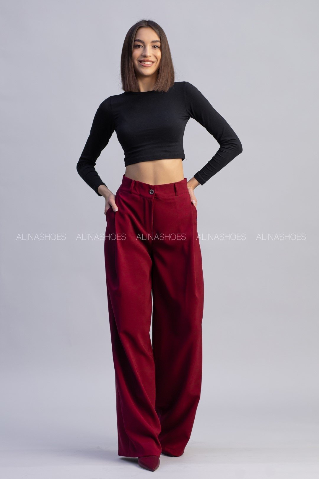 Повседневные брюки alinashoes бордовый купить,NaN