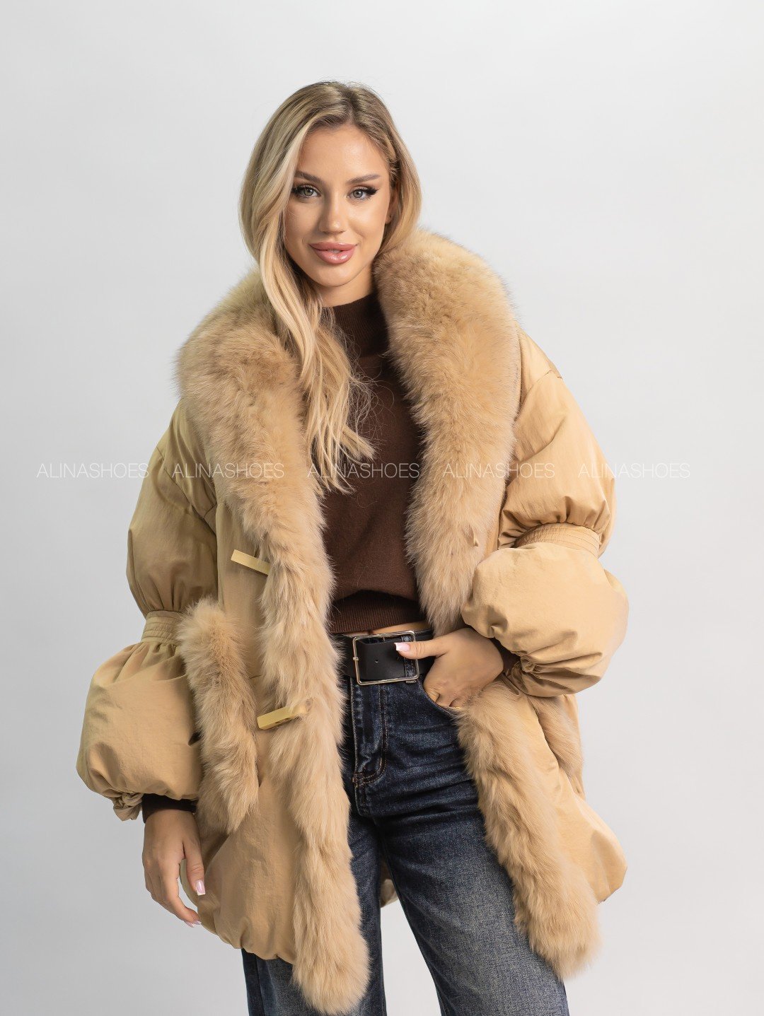 Пуховик alinashoes коричневый купить,NaN