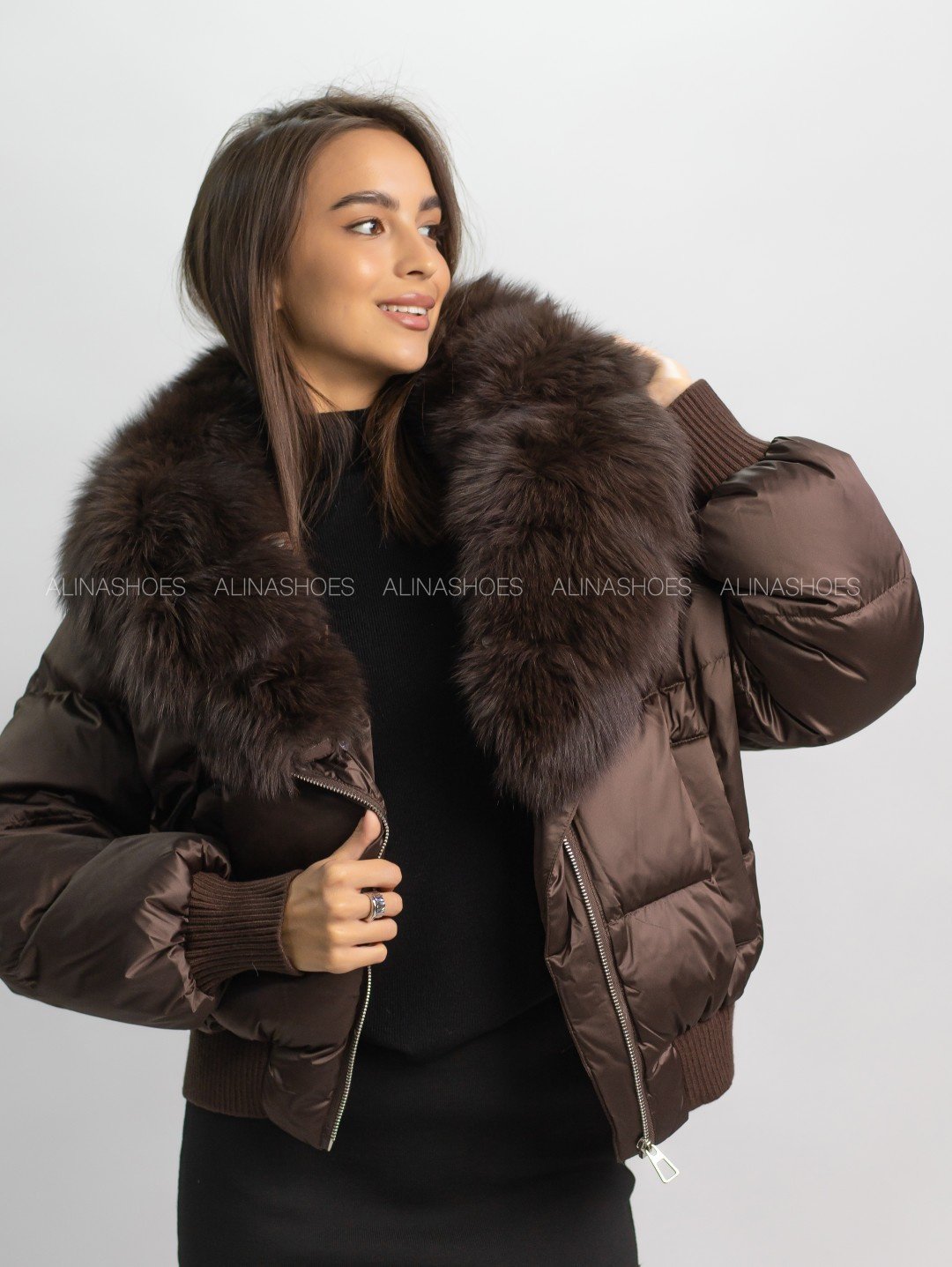 Пуховик alinashoes коричневый купить,NaN