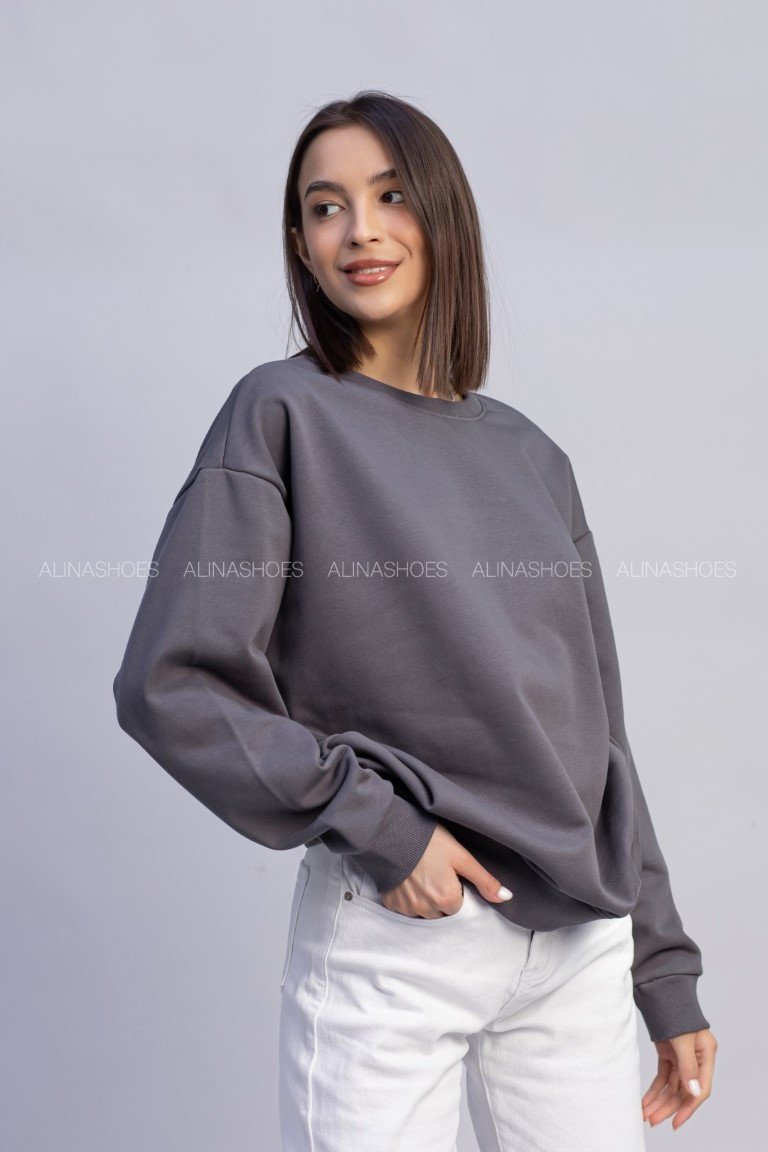 Свитшот alinashoes без принта антрацит XL купить,NaN