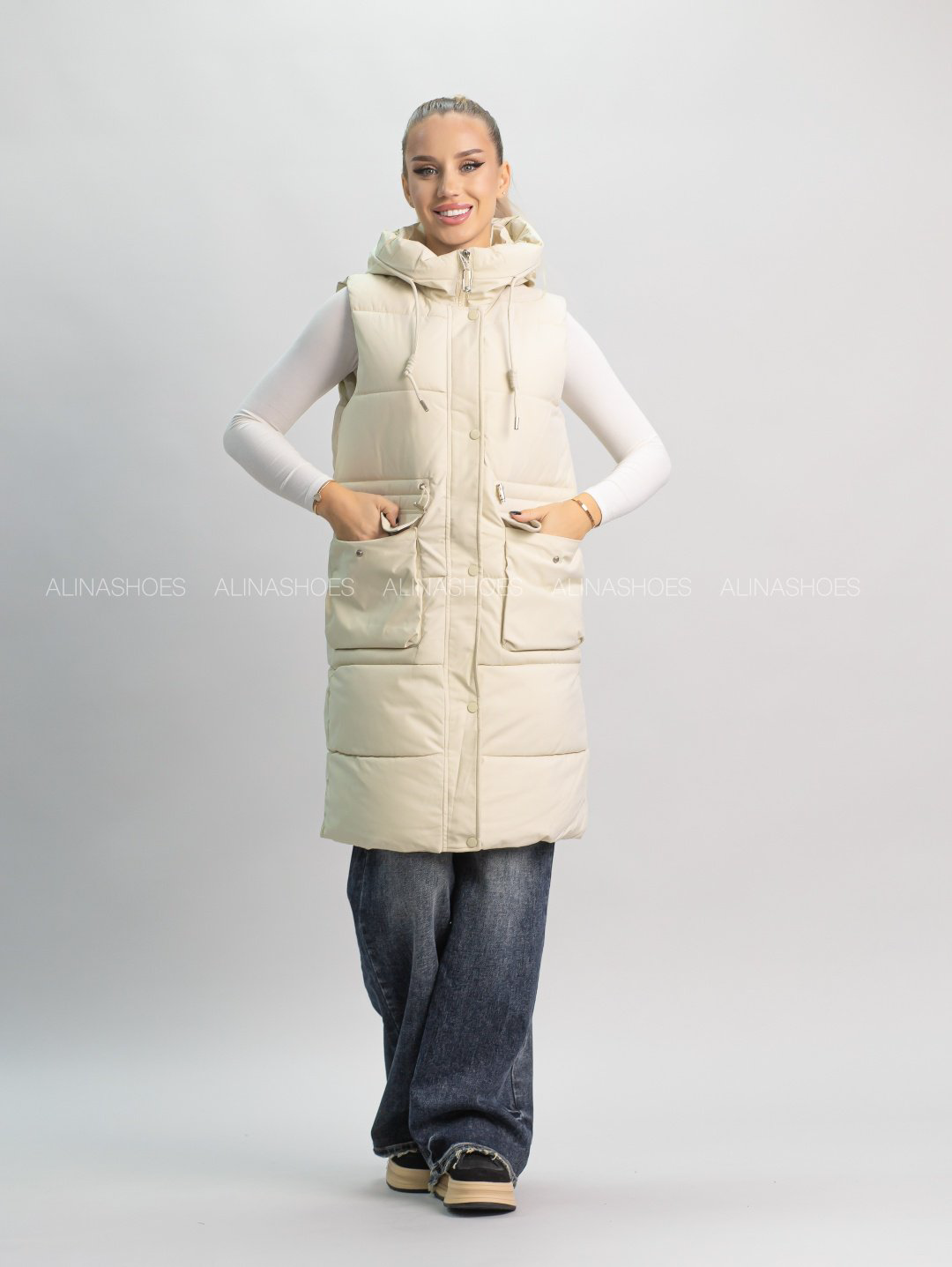Жилет alinashoes бежевый купить,NaN