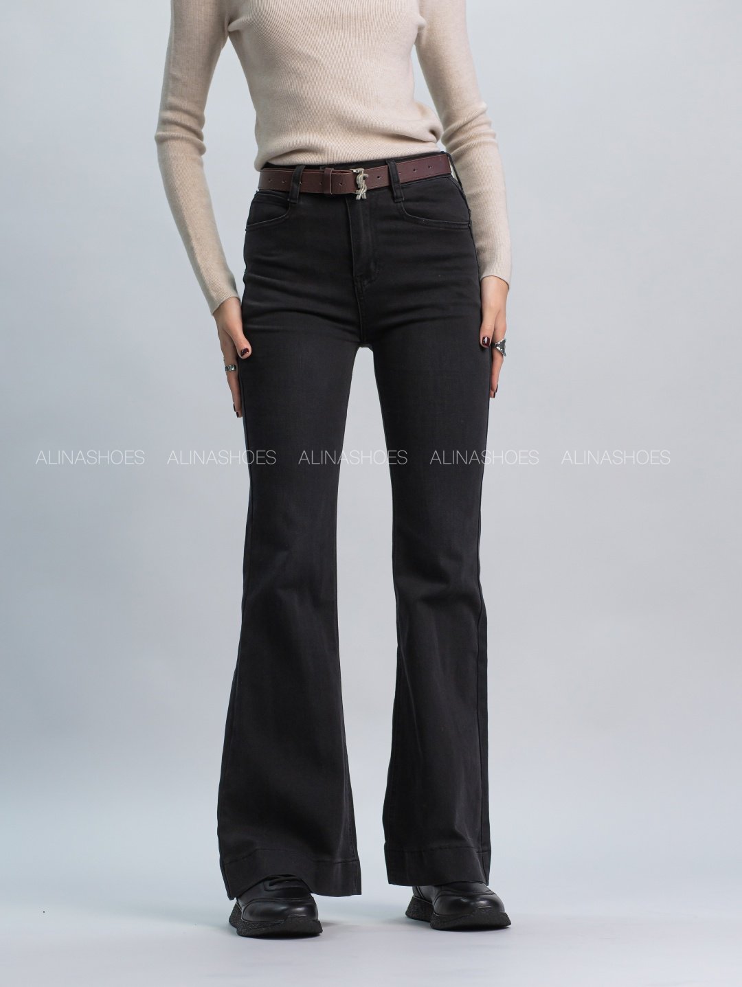 Джинсы клеш alinashoes черный купить,NaN