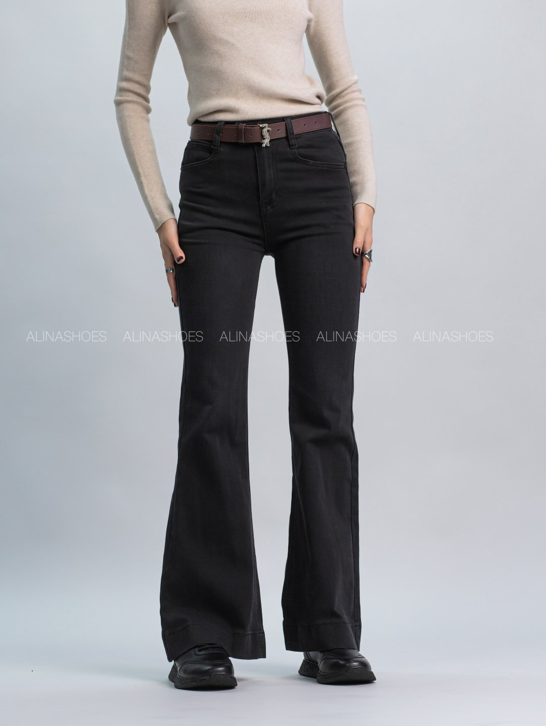 Джинсы клеш alinashoes черный купить,NaN