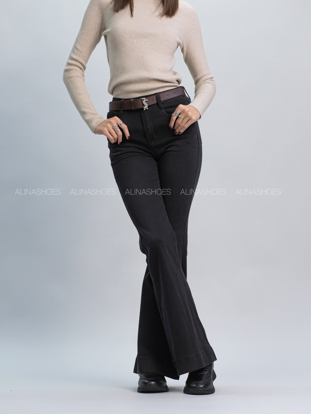 Джинсы клеш alinashoes черный купить,NaN