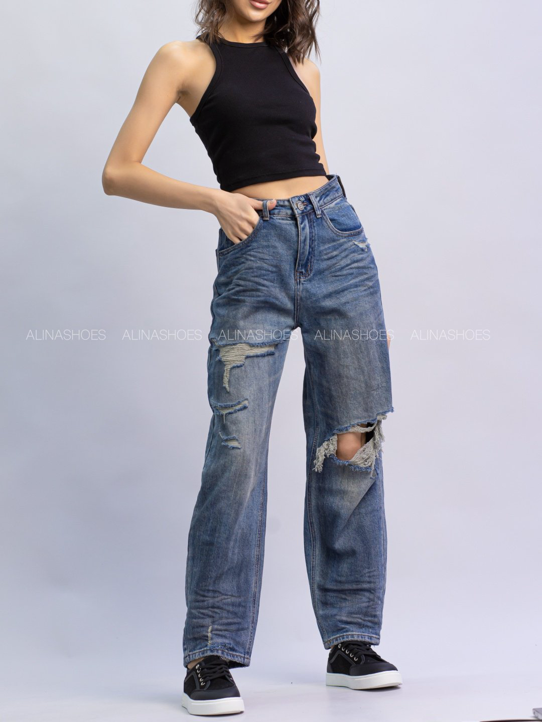 Джинсы прямые alinashoes голубой купить,NaN
