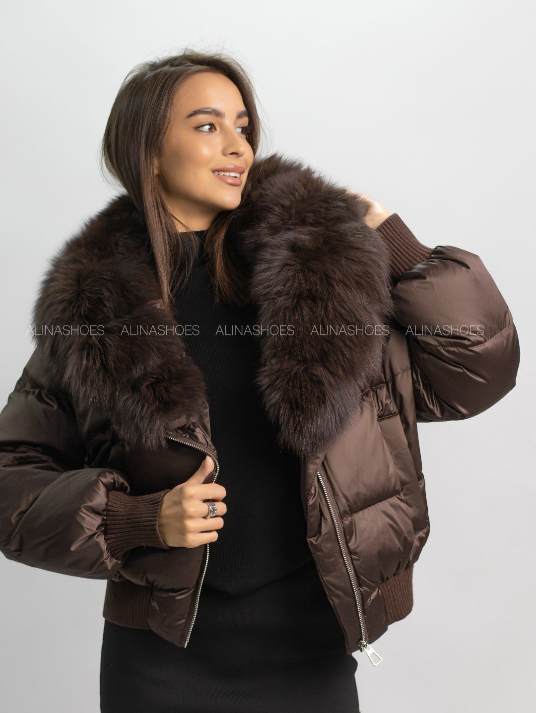 Пуховик alinashoes коричневый купить,NaN