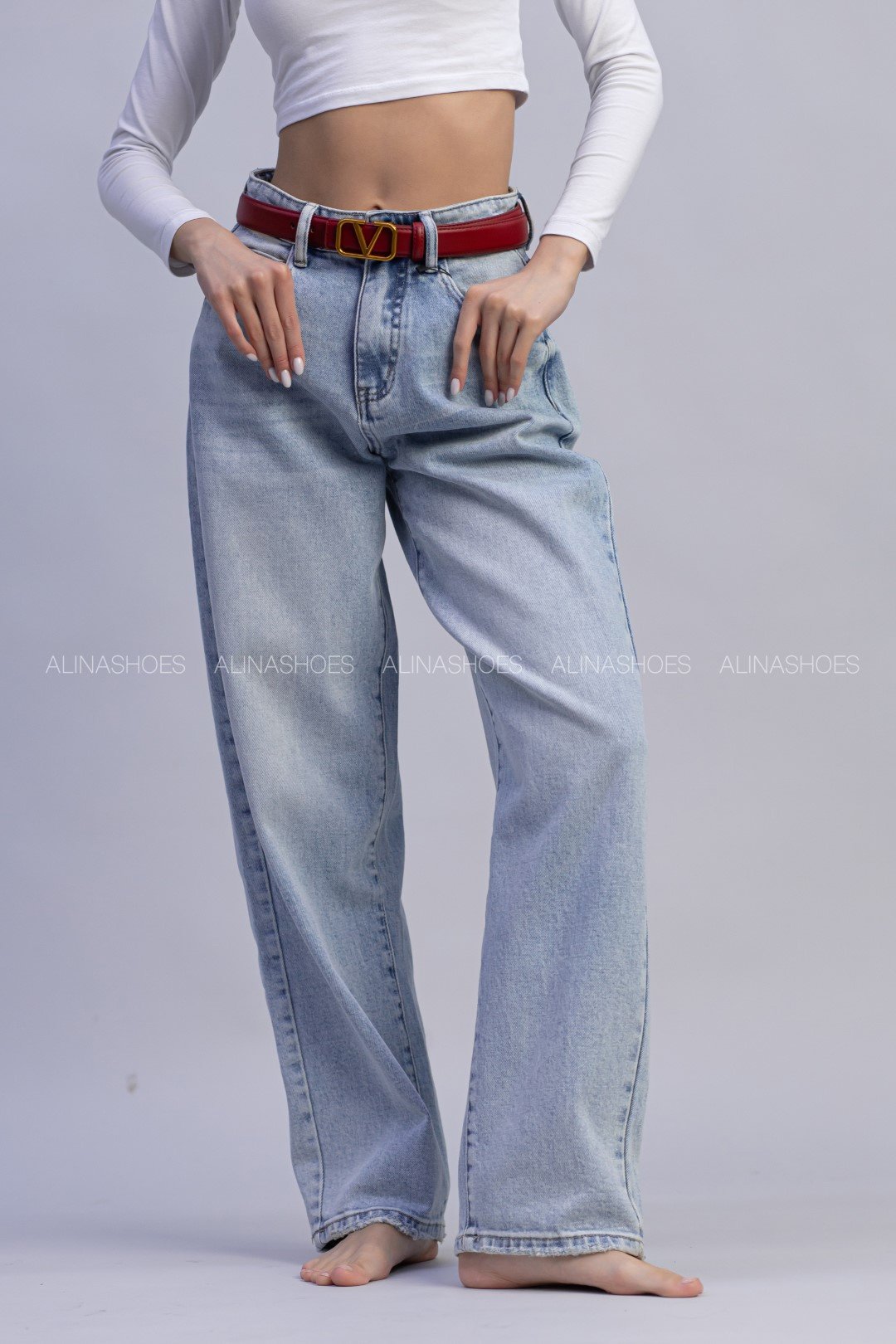 Джинсы багги alinashoes голубой купить,NaN
