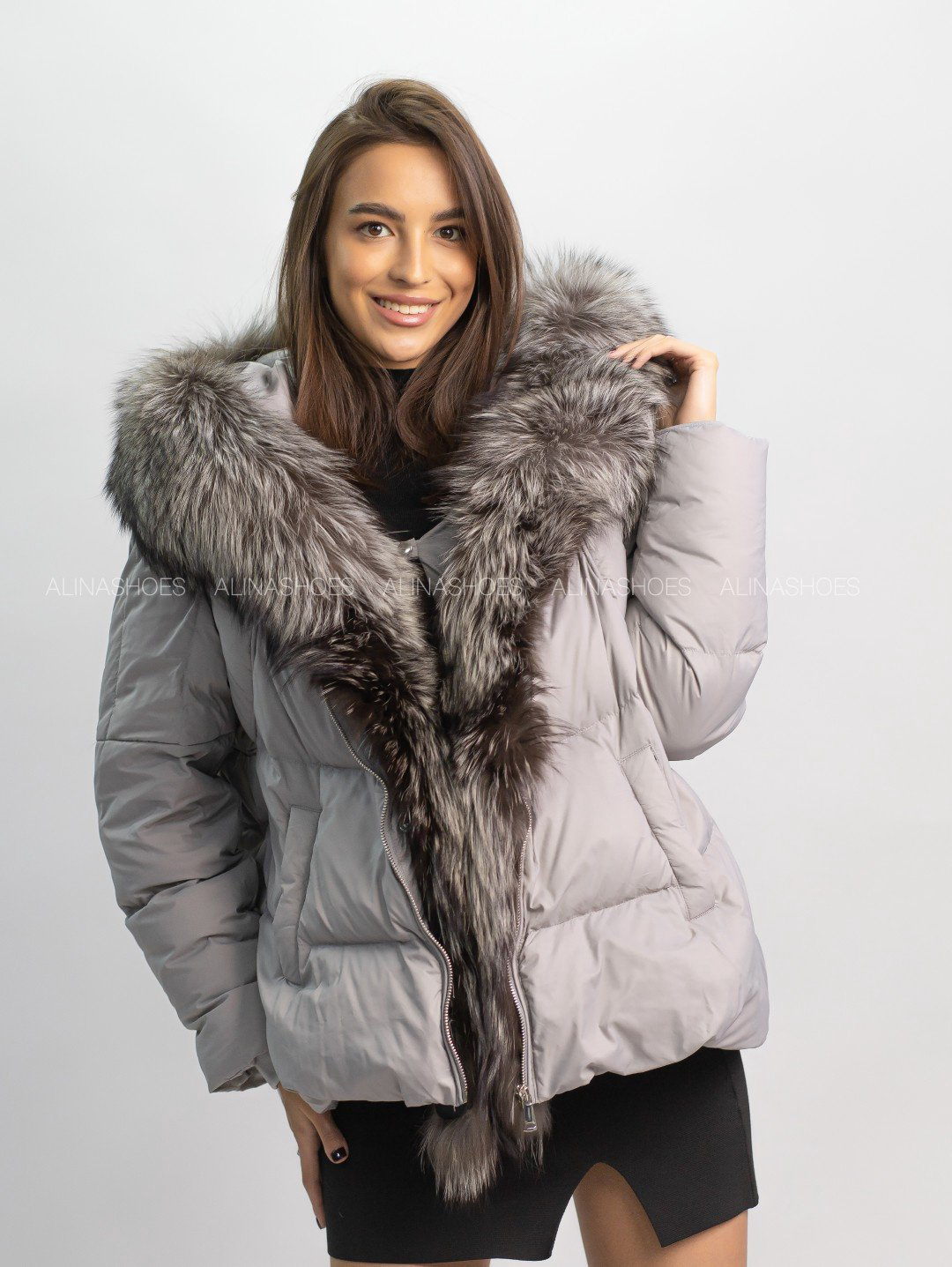 Пуховик alinashoes серый купить,NaN