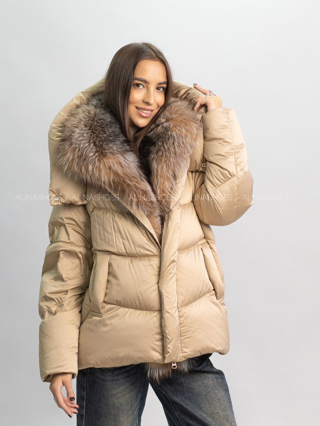 Пуховик alinashoes бежевый купить,NaN