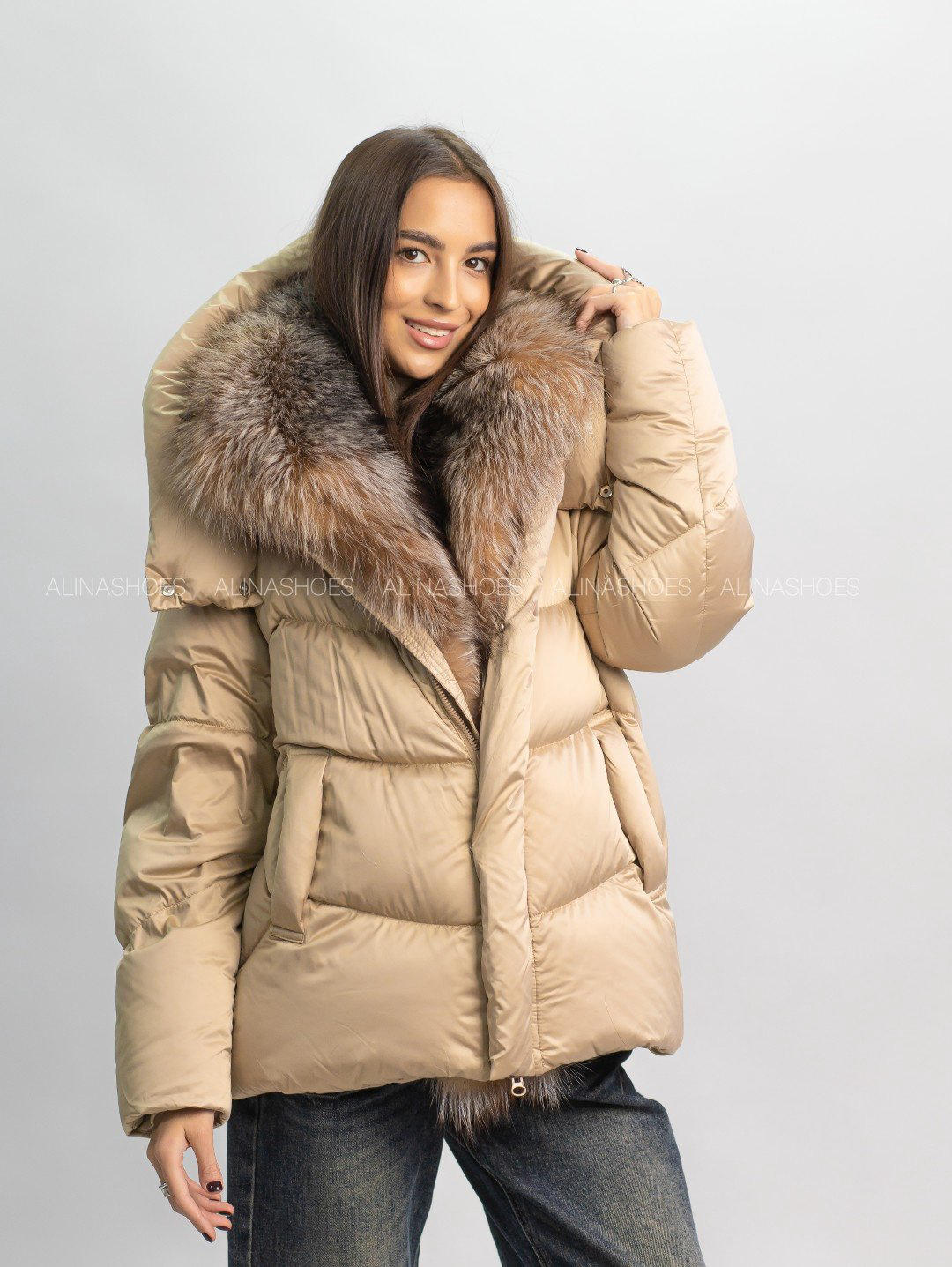 Пуховик alinashoes бежевый купить,NaN