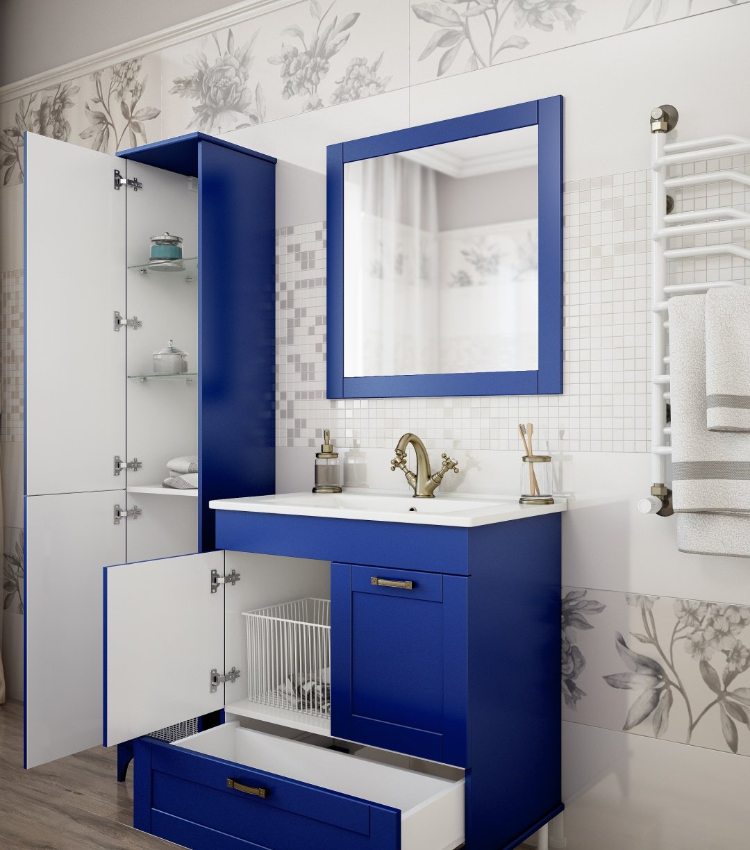 Тумба с раковиной напольная Ванесса 75 Sanflor, индиго Неоклассика