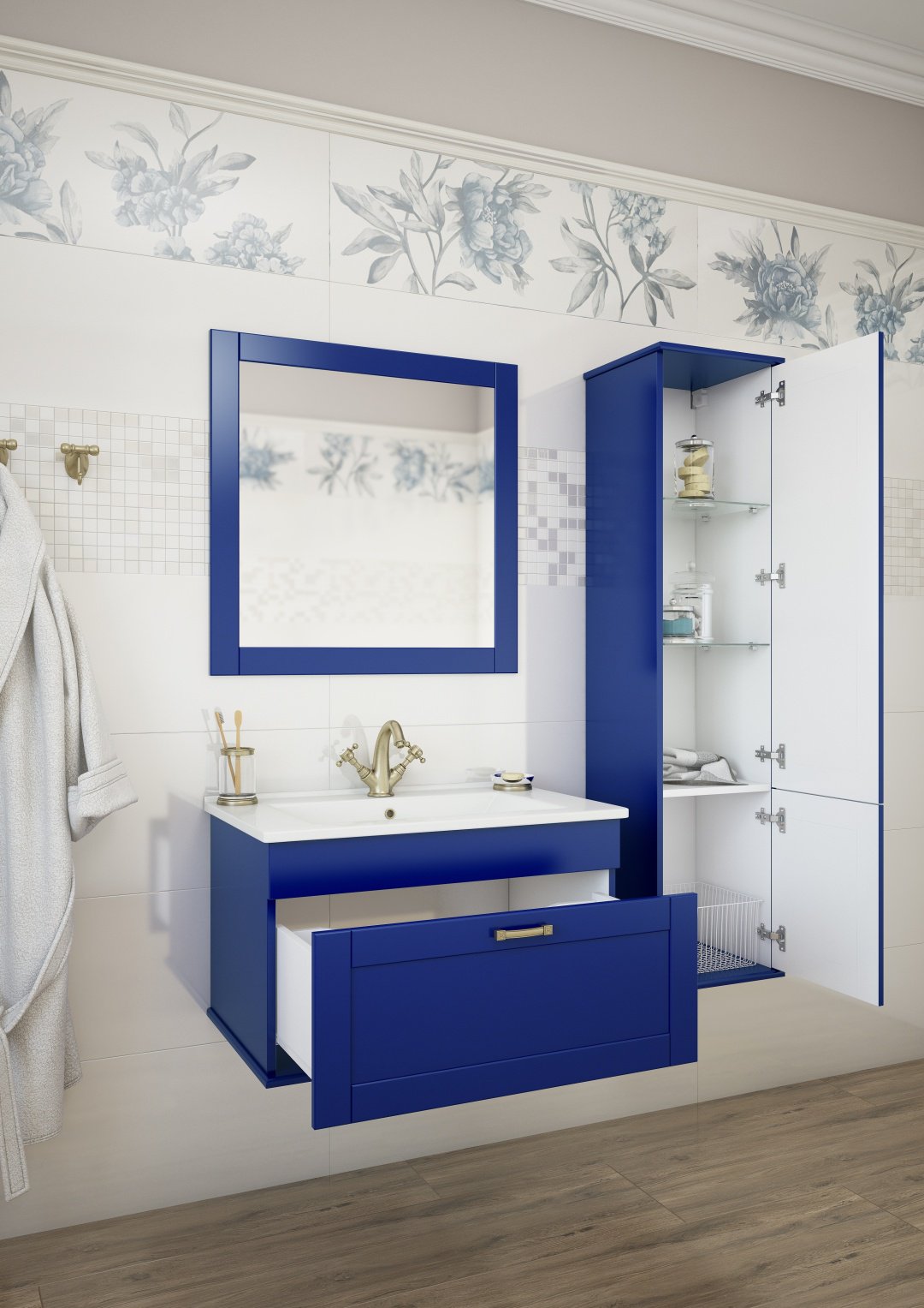 Тумба с раковиной подвесная Ванесса 75 Sanflor Индиго