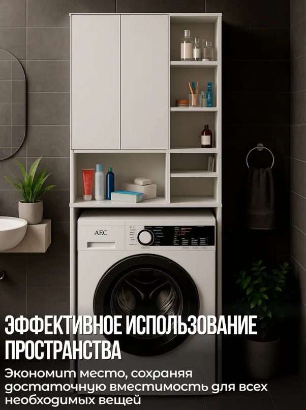 Шкаф-пенал напольный, над стиральной машиной Sanflor С28419, 64x27x170 см, белый