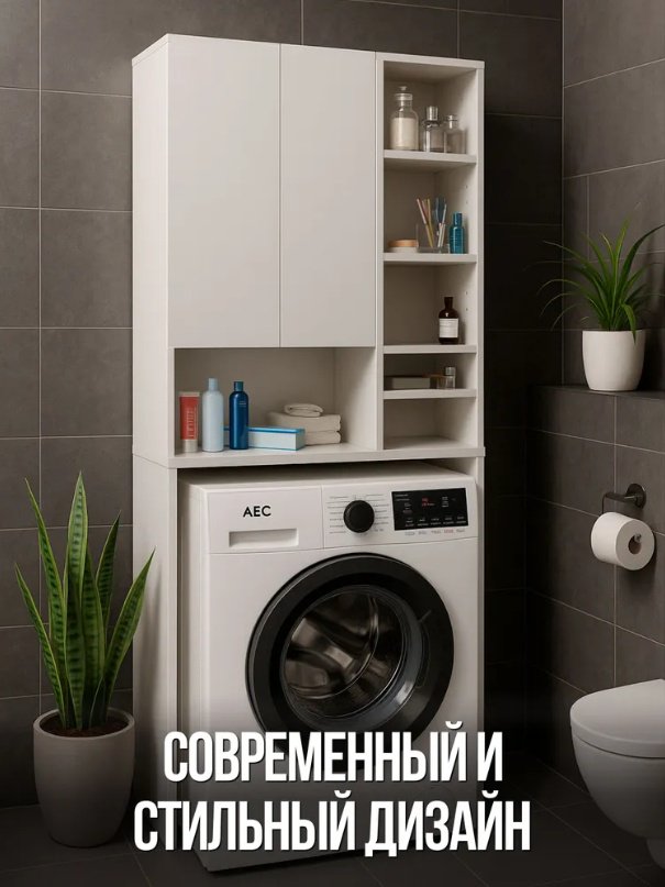 Шкаф-пенал напольный, над стиральной машиной Sanflor С28419, 64x27x170 см, белый