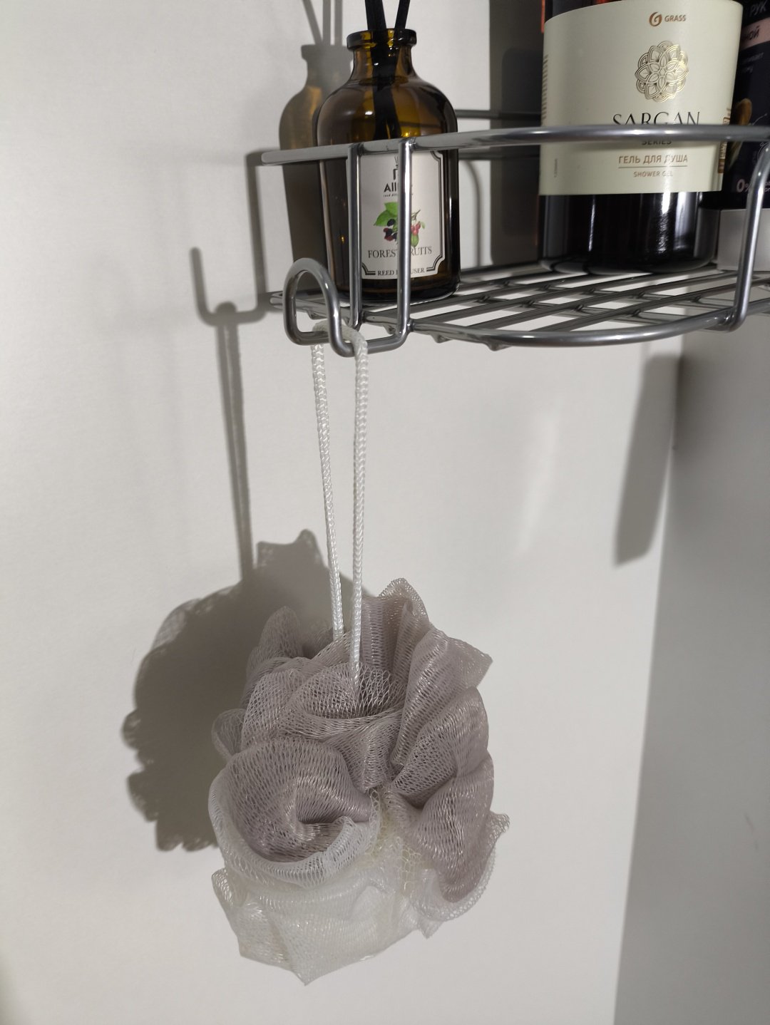 Полка для ванной П24431 с вешалками Sanflor, угловая, хром зеркальный