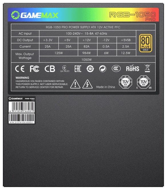 Блок питания Game Max RGB1050 PRO Black Gold 213610500002 1050 Вт купить,NaN