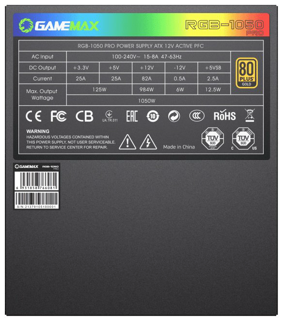 Блок питания Game Max RGB1050 PRO Black Gold 213610500002 1050 Вт купить,NaN