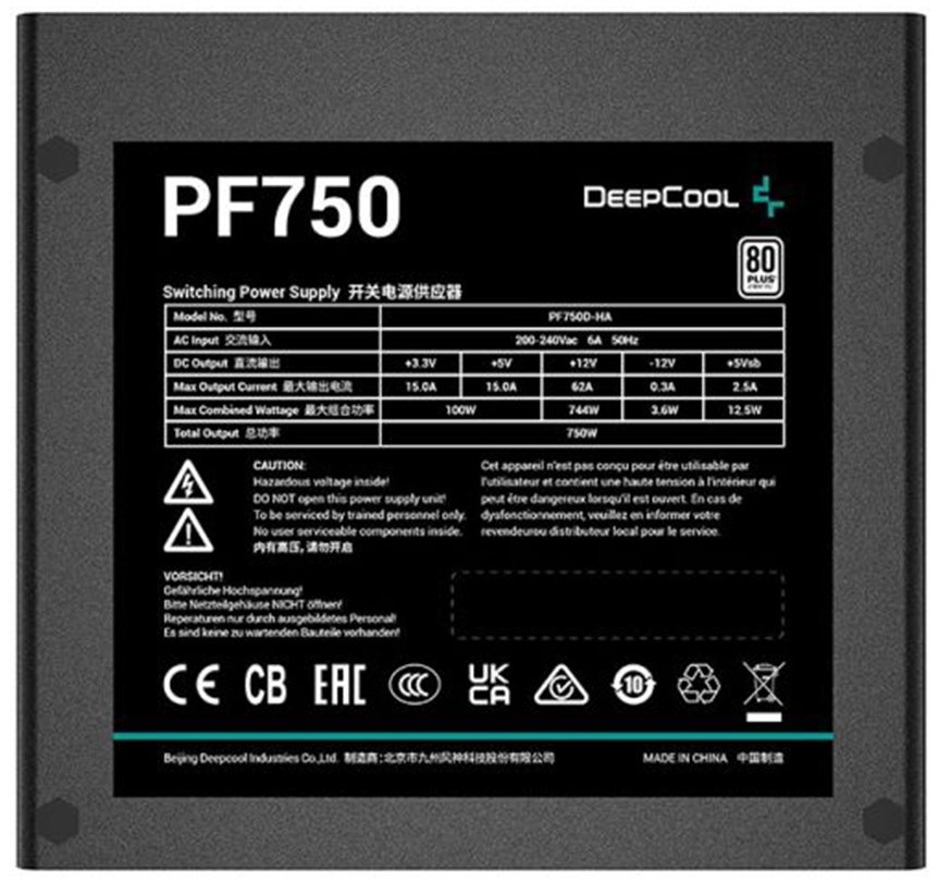 Блок питания Deepcool PF750, R-PF750D-HA0B-EU 750 Вт