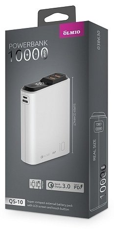 Внешний аккумулятор OLMIO QS-10 10000 мАч белый купить,0