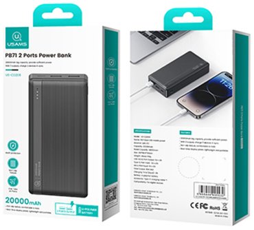 Внешний аккумулятор Usams US-CD206 PB71 20000 мАч черный - ForteMarket Внешний аккумулятор Usams US-CD206 PB71 20000 мАч черный купить,0