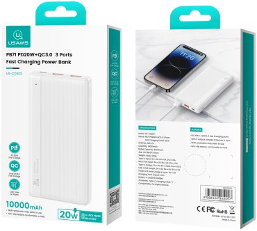 Внешний аккумулятор Usams US-CD203 PB71 10000 мАч белый купить,0