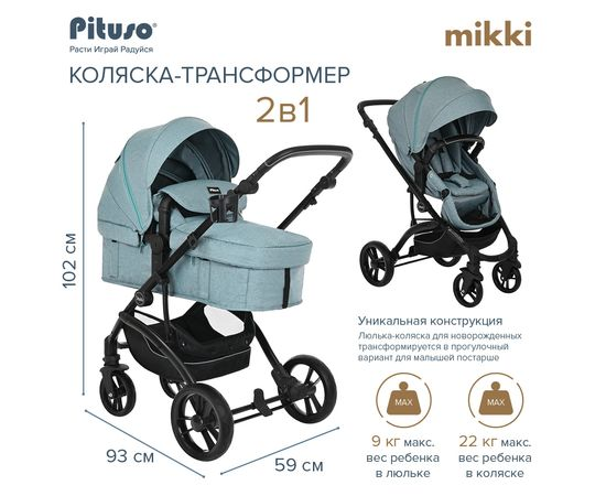 Коляска 2 в 1 Pituso Mikki Emerald green 