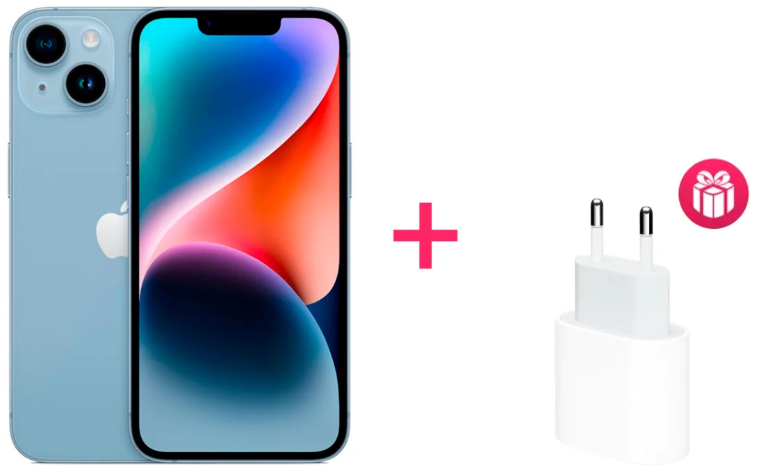 Смартфон Apple iPhone 14 6/128Gb Blue +Адаптер Apple USB-C 20W White