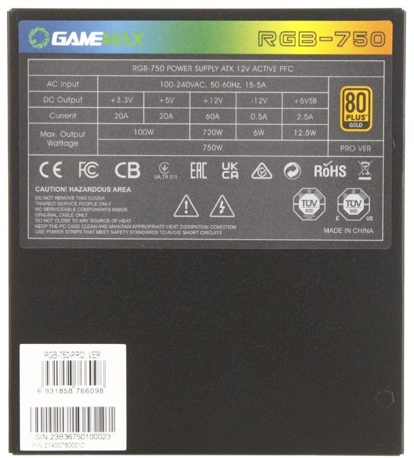 Блок питания Game Max RGB-750-PRO VER 750 Вт