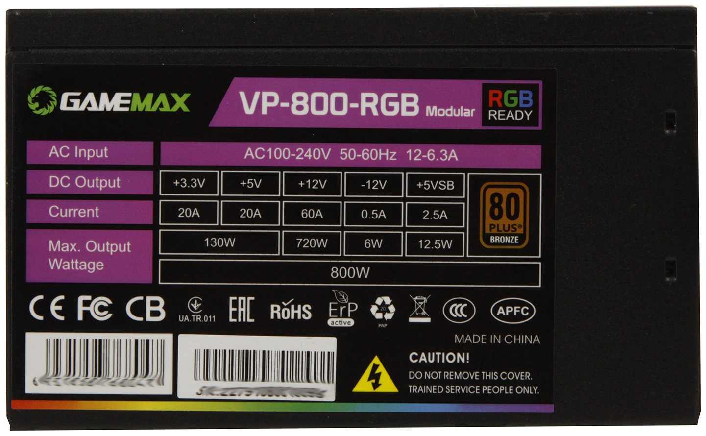 Блок питания Game Max VP-800-RGB Modular 800 Вт купить,NaN