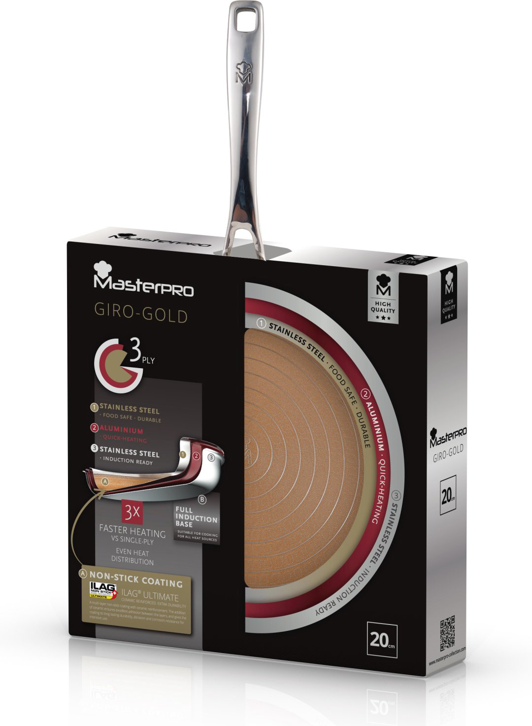 Сковорода MasterPRO Giro-Gold BGMP-2114 20 см с антипригарным покрытием, сталь купить,NaN