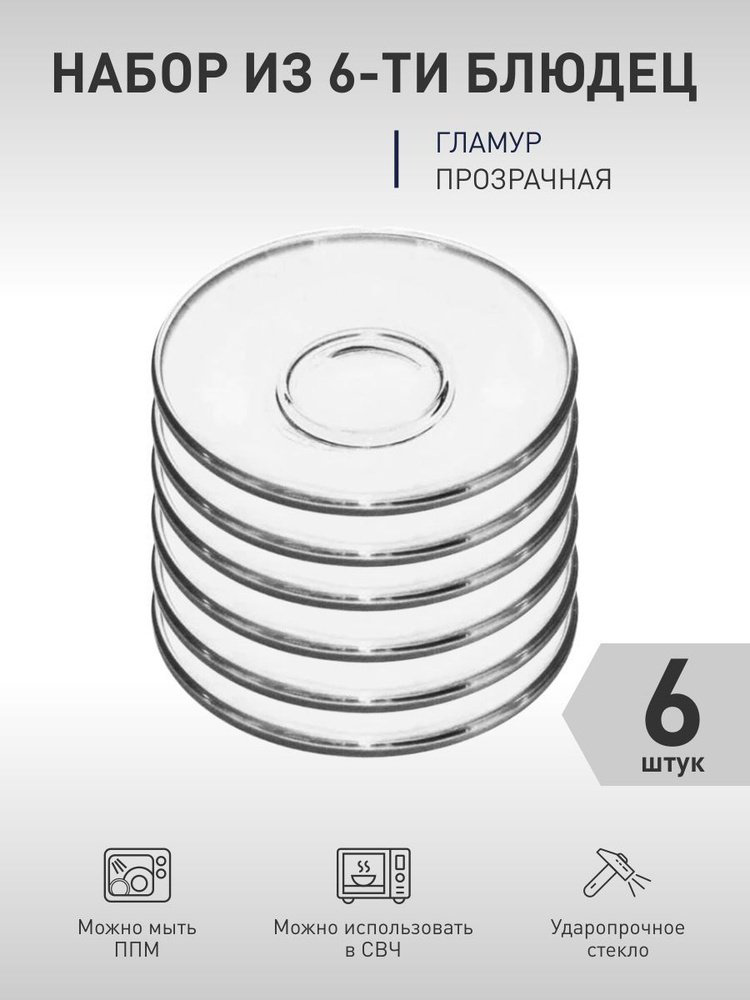 Блюдце ОСЗ Базовая коллекция 13 см, 6 шт, стекло купить,NaN