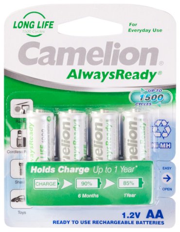 Аккумулятор AA Camelion AlwaysReady Rechargeable Ni-MH NH-AA1000ARBP4 4 шт купить,NaN