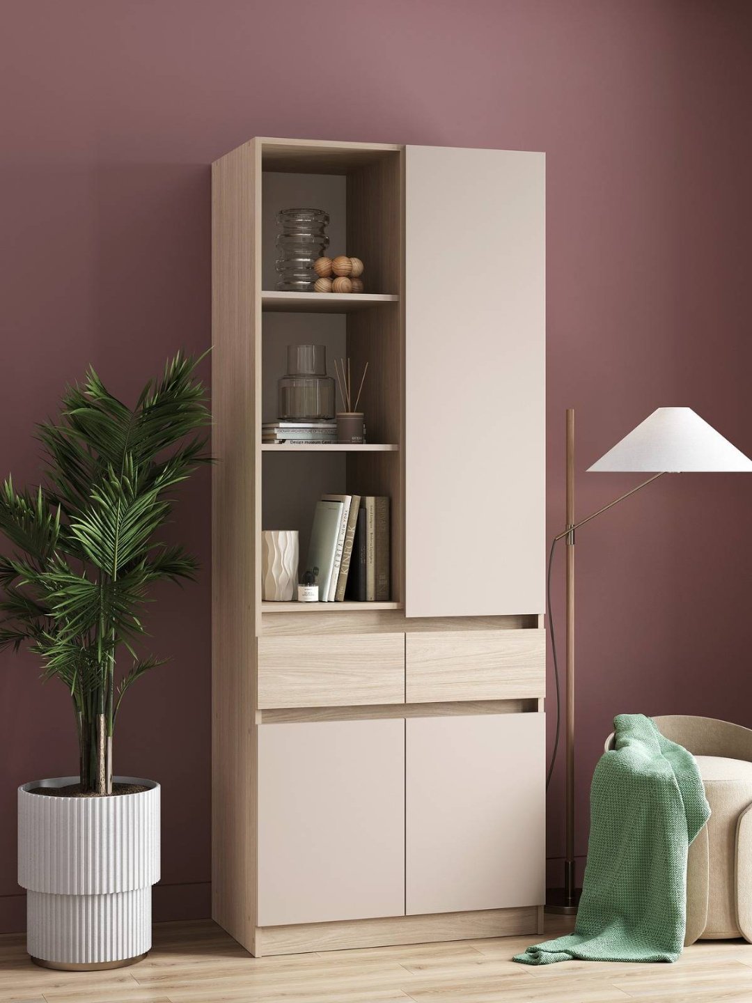 Стеллаж напольный Стендмебель Луиза, 80x49x210 см, бежевый купить,NaN
