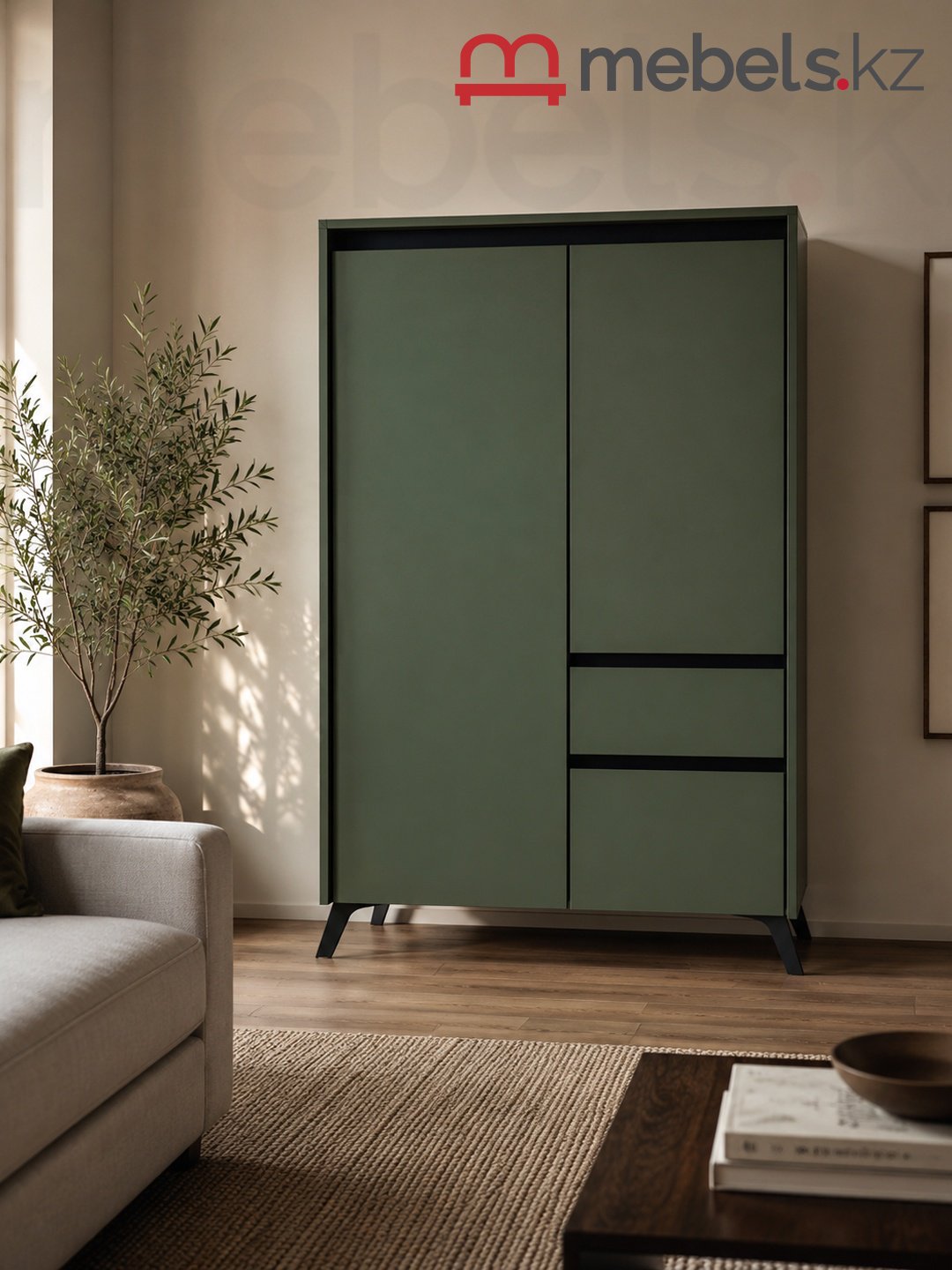 Комод Mebels.kz Лаундж, 95x45x152.5 см, черный, зеленый купить,NaN