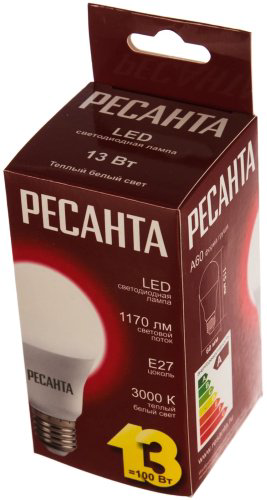Лампочка РЕСАНТА LL-R A60 13W 230 3K E27 купить,NaN