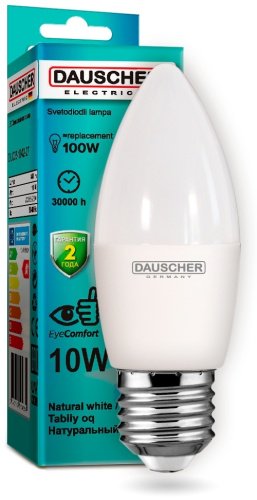 Лампочка Dauscher LED C35 10W E27 4200K 90lm/w