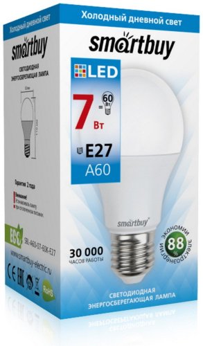 Лампочка Smartbuy SBL-A60-07-60K-E27 7W E14 1 шт - ForteMarket Лампочка Smartbuy SBL-A60-07-60K-E27 7W E14 1 шт купить,0