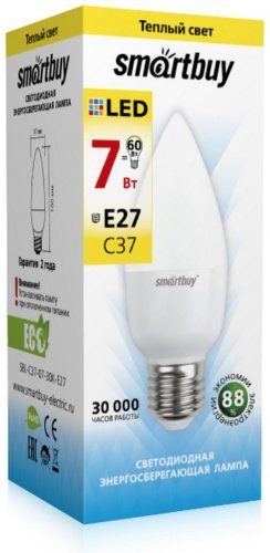Лампочка Smartbuy SBL-C37-07-30K-E27 7W E27 1 шт - ForteMarket Лампочка Smartbuy SBL-C37-07-30K-E27 7W E27 1 шт купить,0