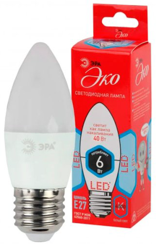Лампочка ЭРА ECO LED B35-6W-840-E27 240W E27 1 шт купить,NaN