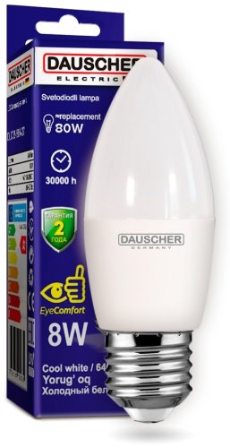 Лампочка Dauscher LED C35 8W E27 6400K 90lm/w