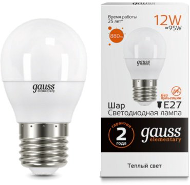 Лампочка Gauss Elementary Globe E27 12W 3000K 1/10/100 купить,NaN