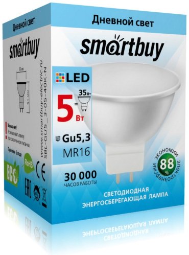 Лампочка Smartbuy SBL-GU5_3-05-40K-N 5W GU5.3 1 шт купить,NaN