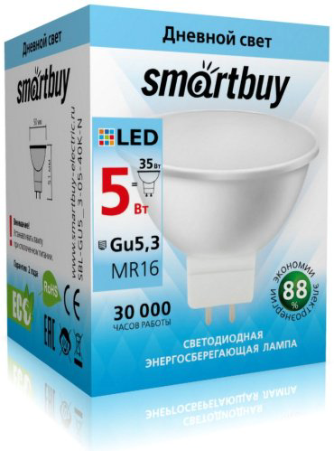 Лампочка Smartbuy SBL-GU5_3-05-40K-N 5W GU5.3 1 шт купить,NaN