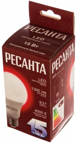 Лампочка Ресанта LL-R-A65-15W-230-4K-E27 15W E27 1 шт купить,NaN