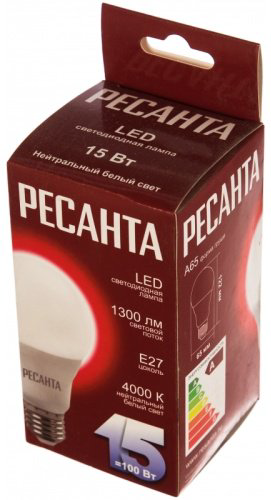 Лампочка Ресанта LL-R-A65-15W-230-4K-E27 15W E27 1 шт купить,NaN