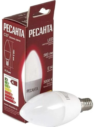 Лампочка Ресанта LL-R-C37-6W-230-3K-E14 купить,NaN