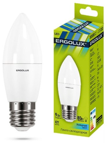 Лампочка Ergolux LED-C35-9W-E27-4K купить,NaN